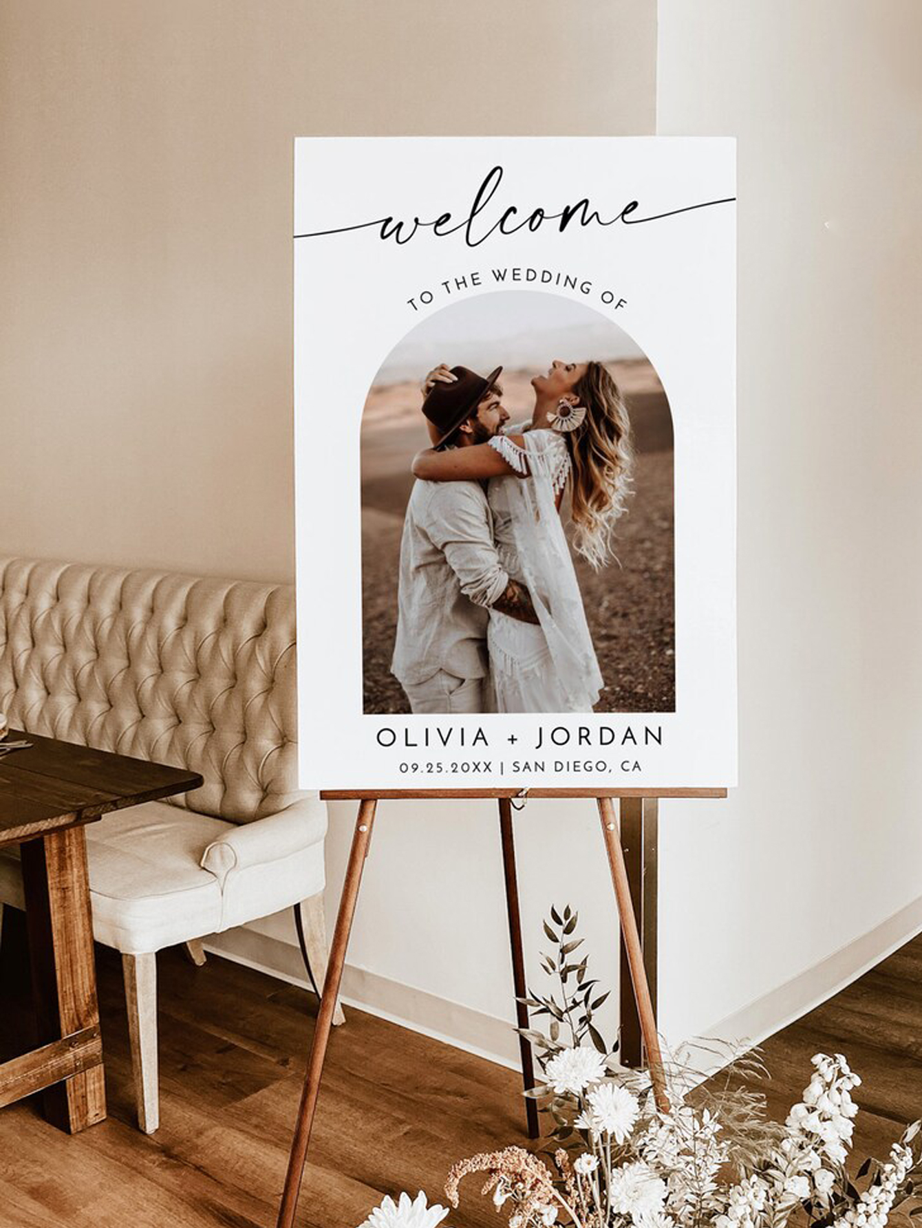 Personalization Arched Photo Minimalist Welcome Sign